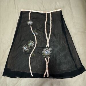 Connection 18 Black Sequined Floral Sheer Overlay Skirt | Size L | Side Zip